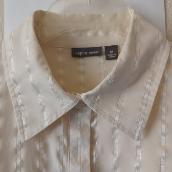 Apt 9 Stretch Button Down Long Sleeve Shirt Cream & Gold Pinstripe Womens Medium - Picture 2 of 13